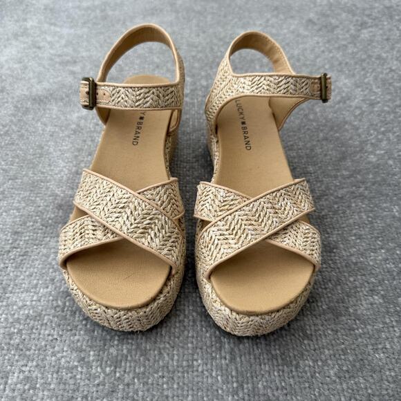 Lucky Brand Sandals Womens Size 6.5 Natural Wagoo Platform Espadrille Strappy - Picture 2 of 12